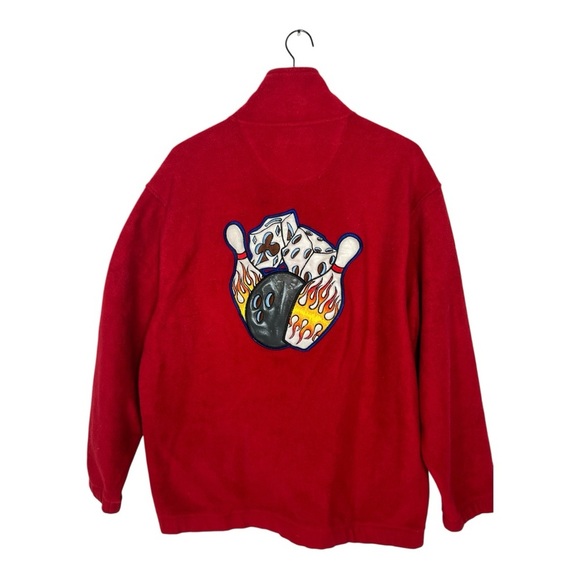 JNCO Jeans Sz XL Vintage Fleece 1/4 Zip Red Pullover Jacket Bowling Dice - Picture 1 of 14